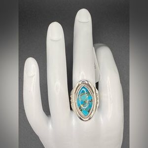 NWT 20x10MM Turquoise Over Sterling Silver Ring
